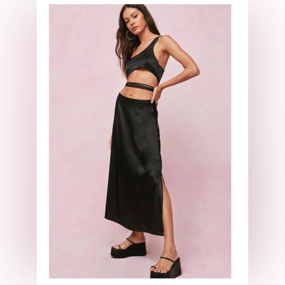 Nasty Gal Satin Strappy Dress Size 10 Black